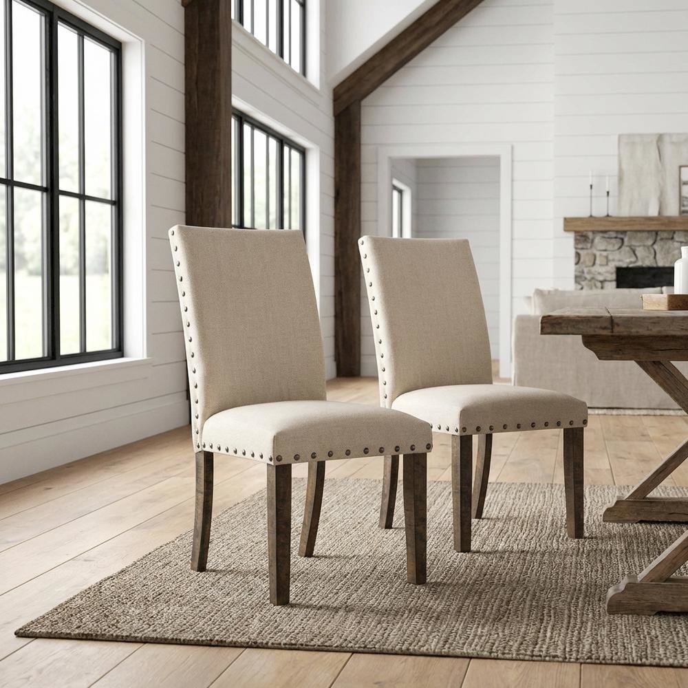 Upholstered Side Chair, Traditional Accent Dining Chair,White Set of 2. Picture 2