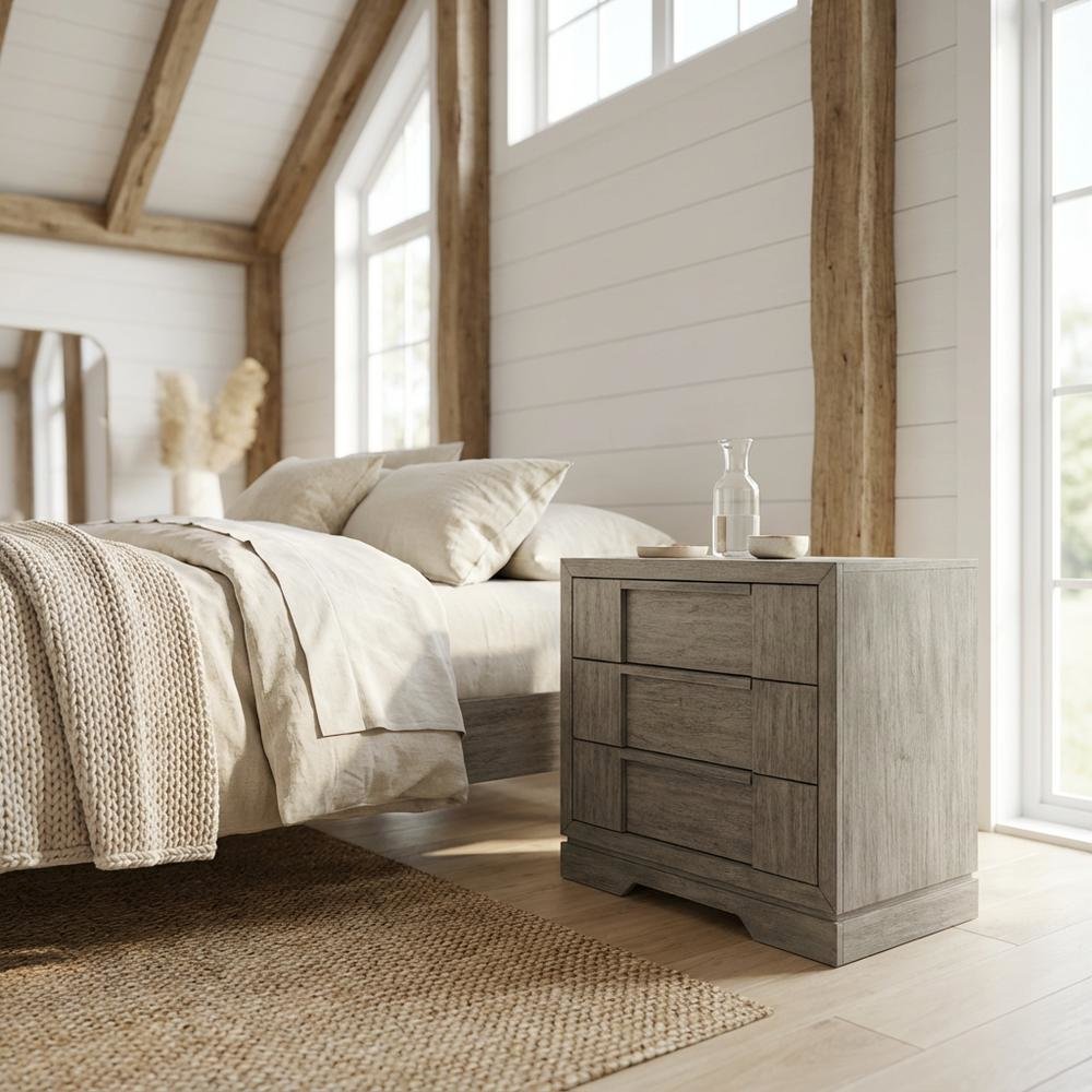 Grey 3-Drawer Nightstand with Usb Port for Modern Bedroom Storage. Picture 2