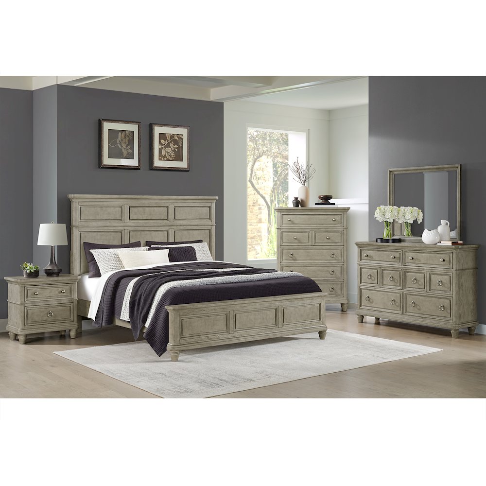 Emiko Queen Panel 3PC Bedroom Set in Light Grey. Picture 18