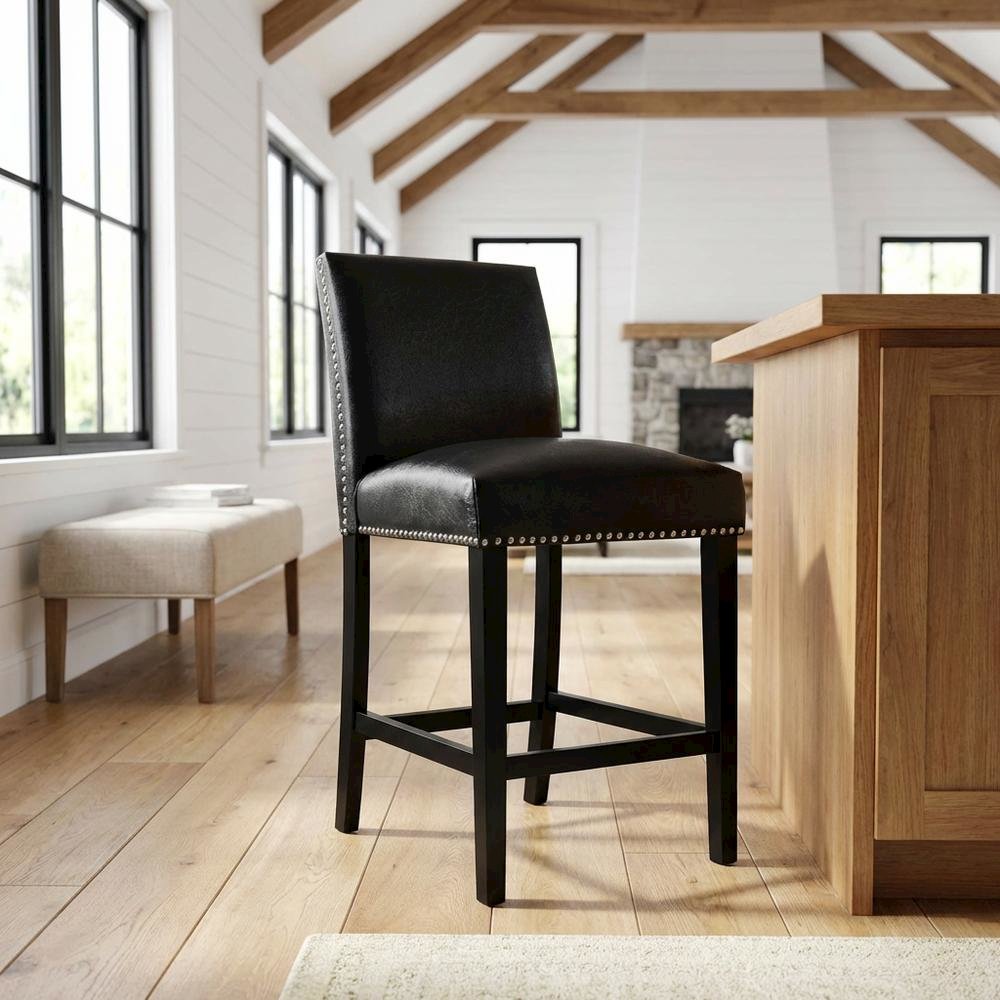 Upholstered Counter Height Side Chair, Transitional Accent Chair,Black, Set of 2. Picture 2