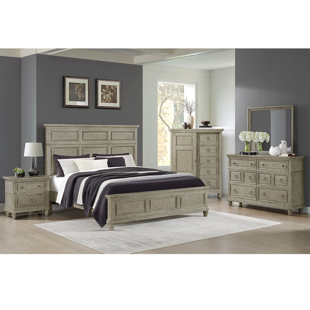 Emiko Queen Panel 5PC Bedroom Set with Door Chest in Light Grey. Picture 25