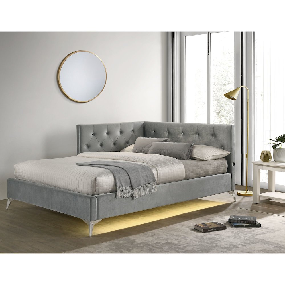 Juniper  Full UPH Corner Bed with LED and USB in Grey. Picture 4
