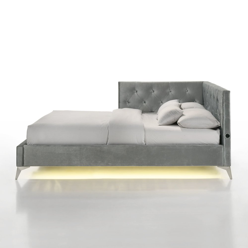 Juniper  Full UPH Corner Bed with LED and USB in Grey. Picture 3