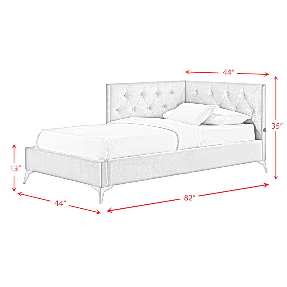 Juniper Twin UPH Corner Bed with LED and USB in Grey. Picture 10