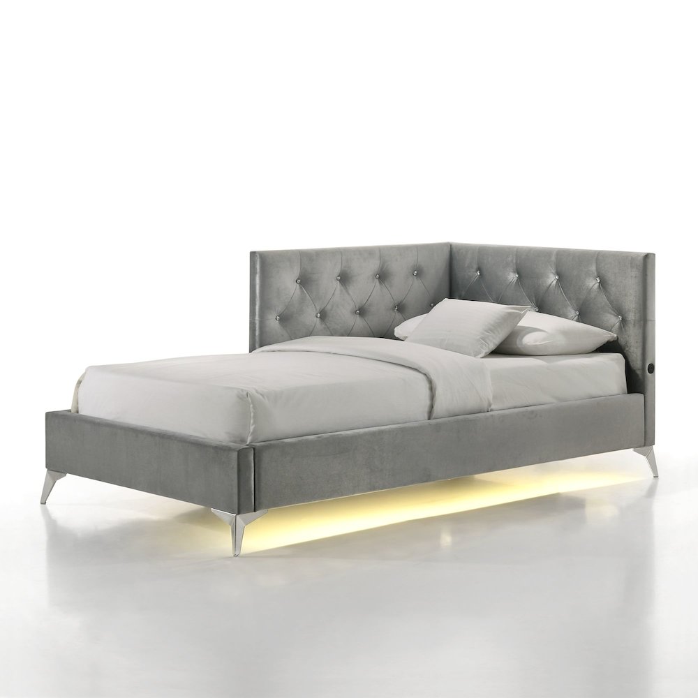 Juniper Twin UPH Corner Bed with LED and USB in Grey. Picture 1