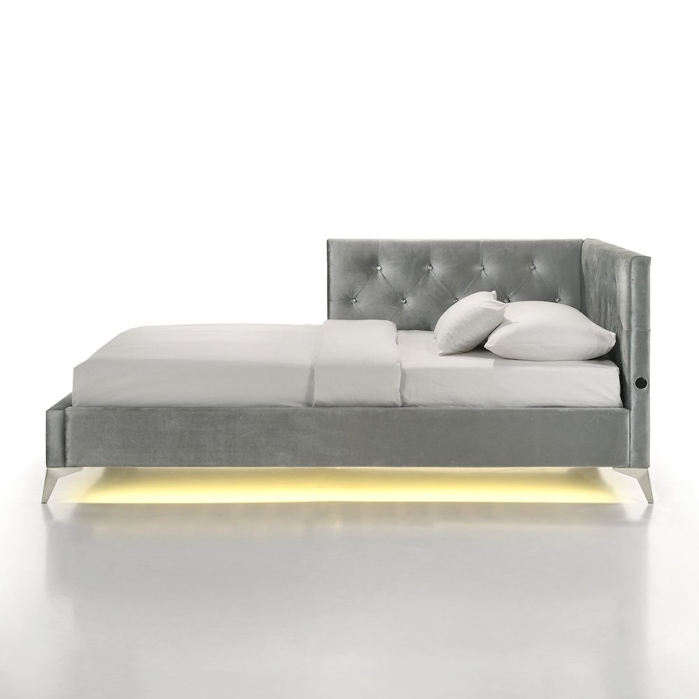 Juniper Twin UPH Corner Bed with LED and USB in Grey. Picture 3