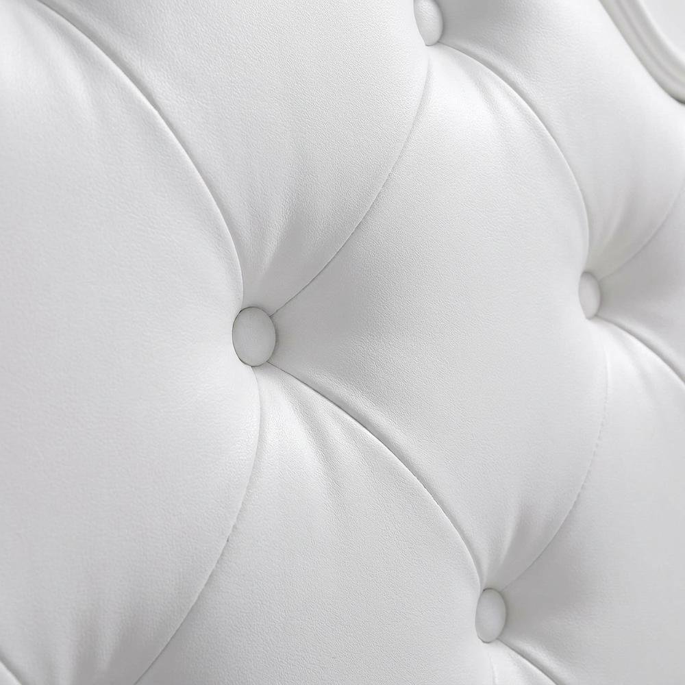 Okume Wood Full Platform Bed Frame with Headboard, Traditional Style, White. Picture 6