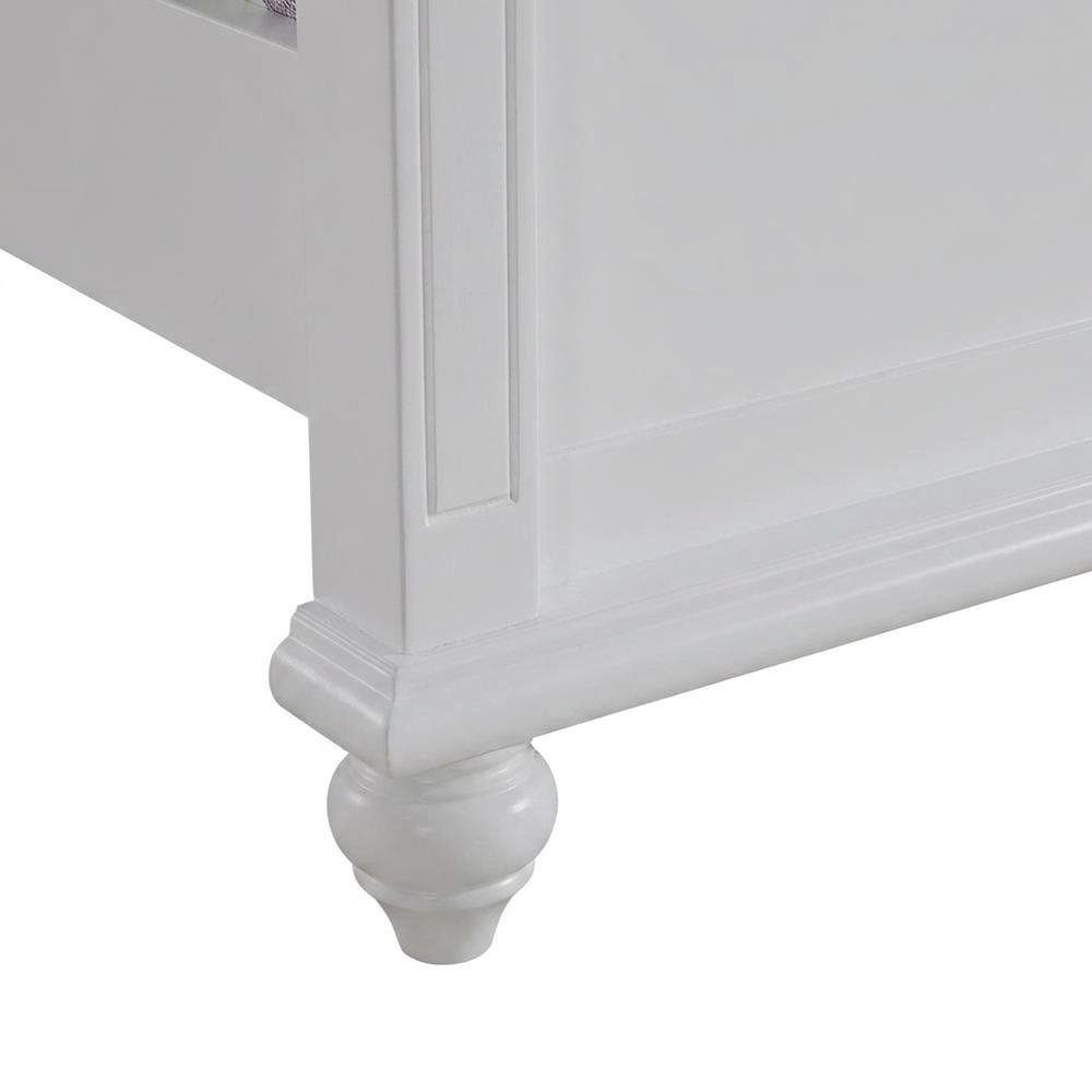 Okume Wood Full Platform Bed Frame with Headboard, Traditional Style, White. Picture 7
