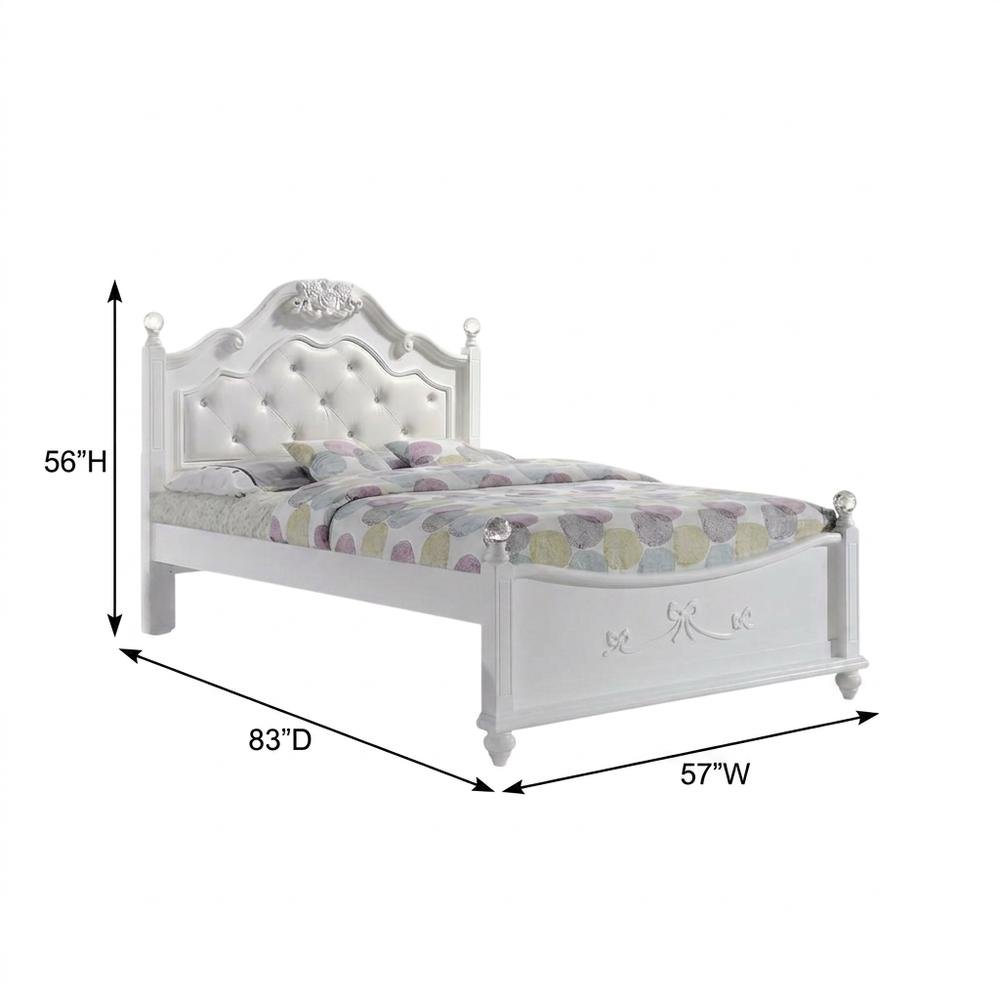 Okume Wood Full Platform Bed Frame with Headboard, Traditional Style, White. Picture 5