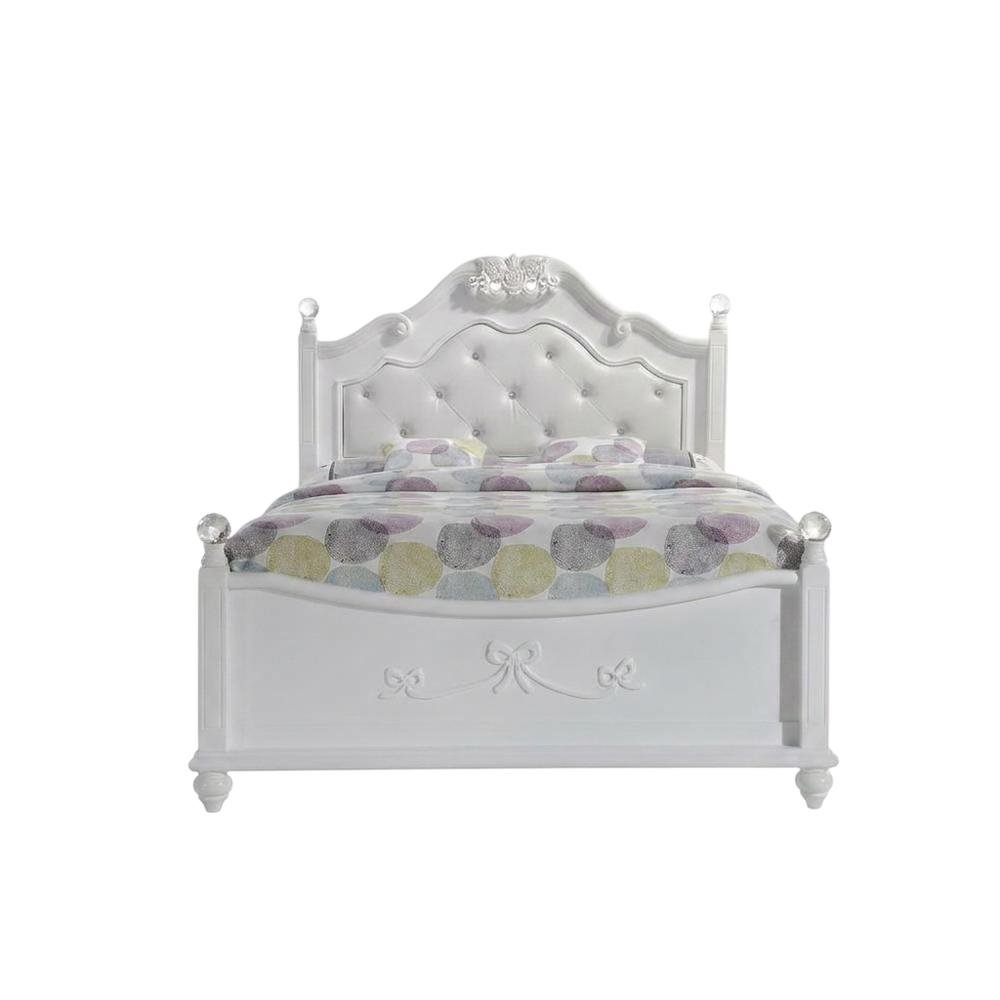Okume Wood Full Platform Bed Frame with Headboard, Traditional Style, White. Picture 1