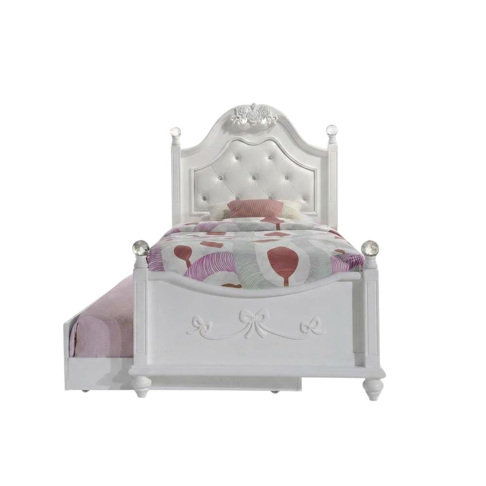 Okume Twin Platform Bed with Storage Trundle, Twin Bed with Storage, White. Picture 1