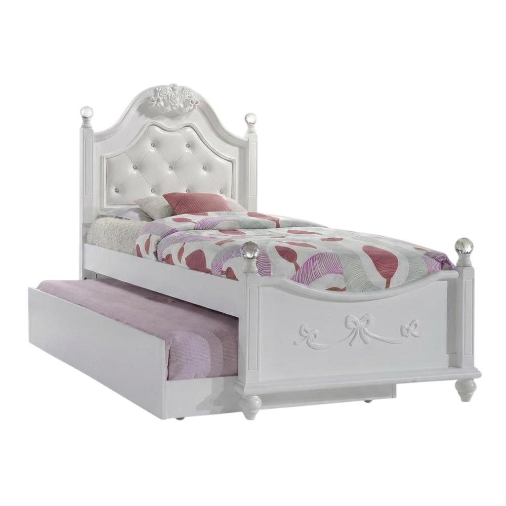 Okume Twin Platform Bed with Storage Trundle, Twin Bed with Storage, White. Picture 4