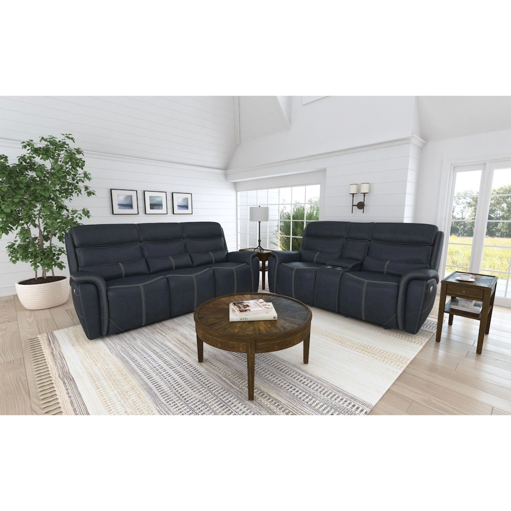 Florin Power Motion Loveseat with Power Headrest and Console in Pebble Navy. Picture 9