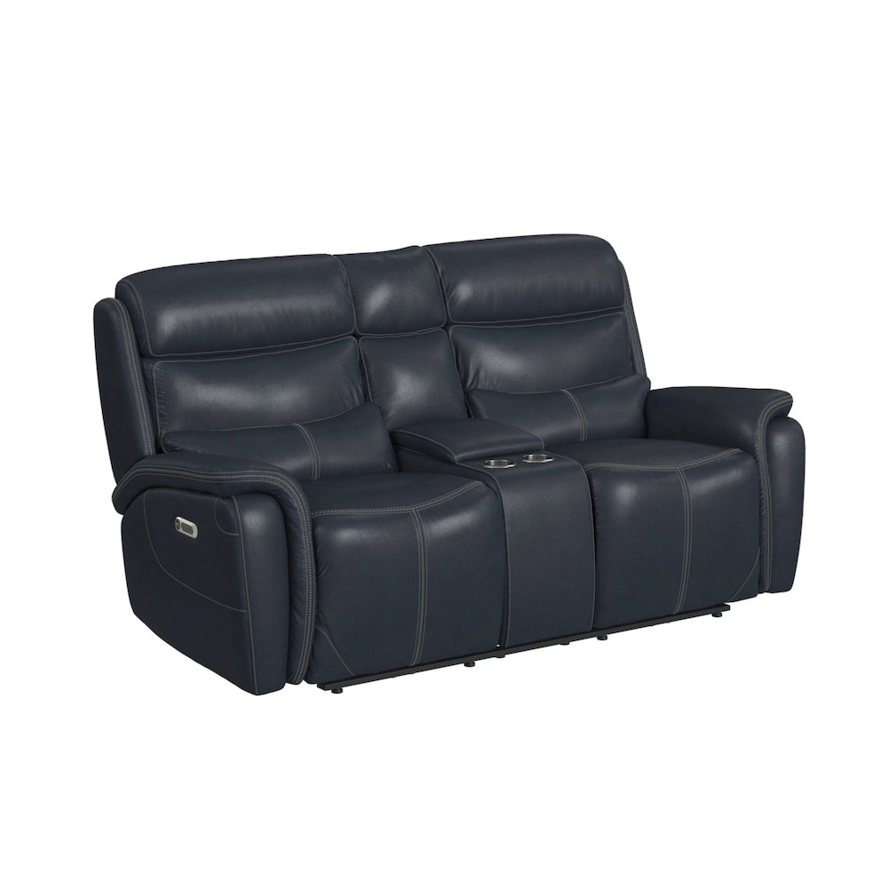Florin Power Motion Loveseat with Power Headrest and Console in Pebble Navy. Picture 1