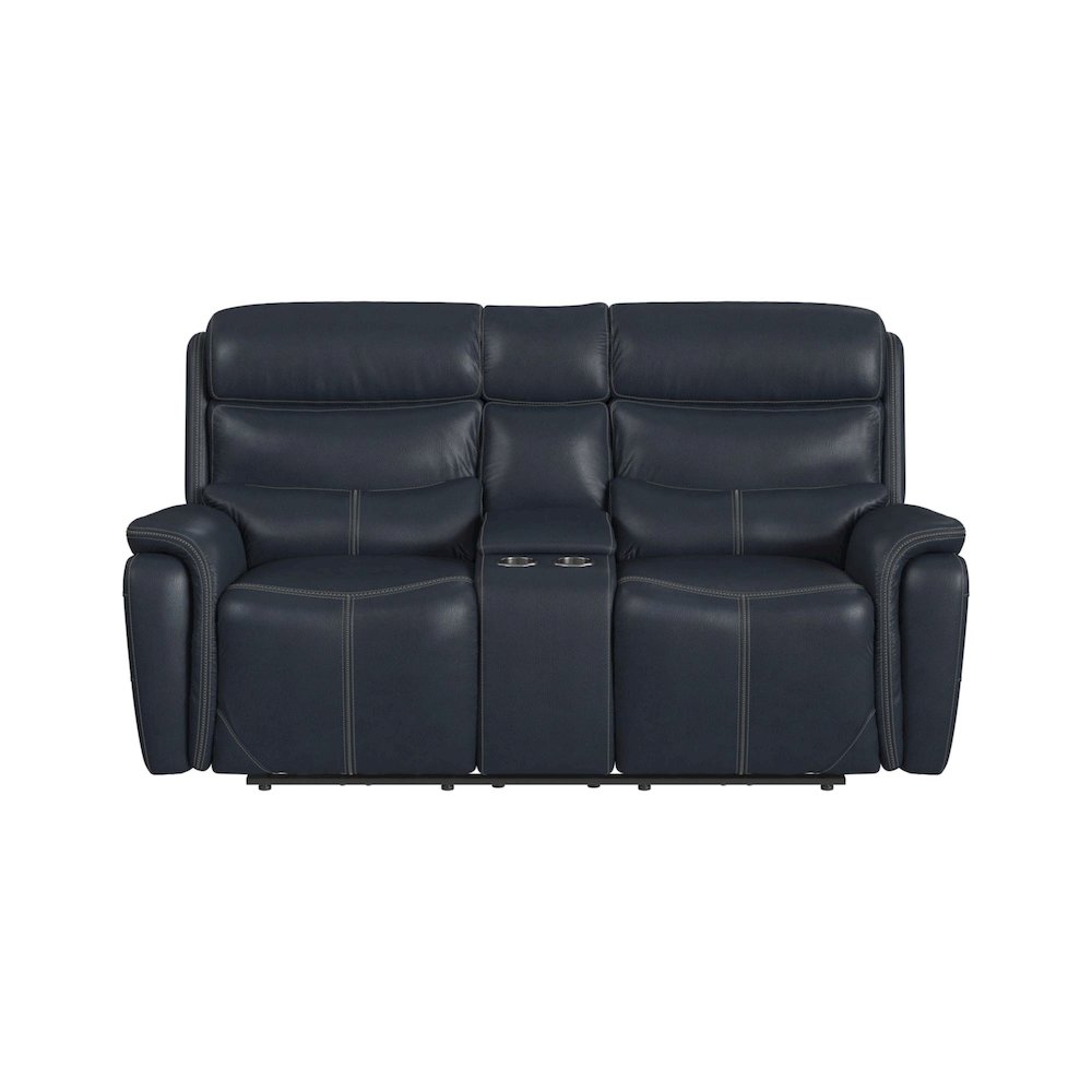 Florin Power Motion Loveseat with Power Headrest and Console in Pebble Navy. Picture 2