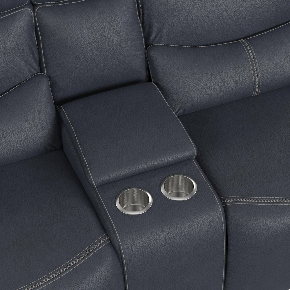 Florin Power Motion Loveseat with Power Headrest and Console in Pebble Navy. Picture 6