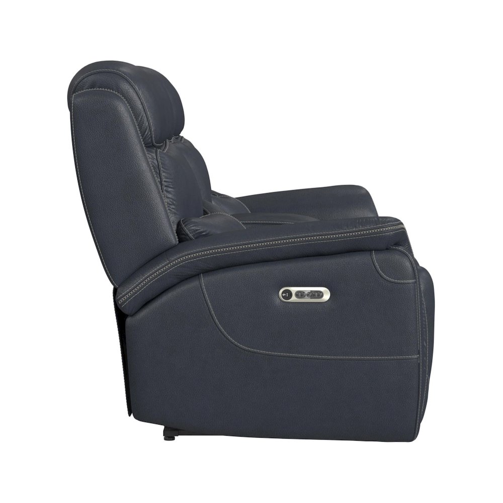 Florin Power Motion Loveseat with Power Headrest and Console in Pebble Navy. Picture 3