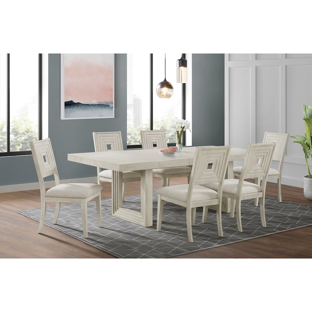 Rhiannon 7PC Standard Height Dining Set in Antique White-Table and Six Chairs. Picture 3