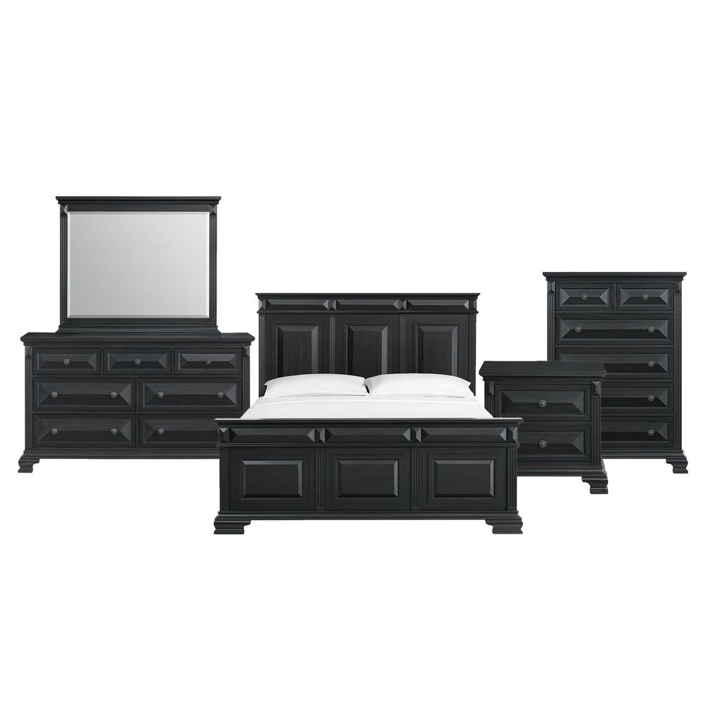 Sumner King Panel 5PC Bedroom Set in Black. Picture 1