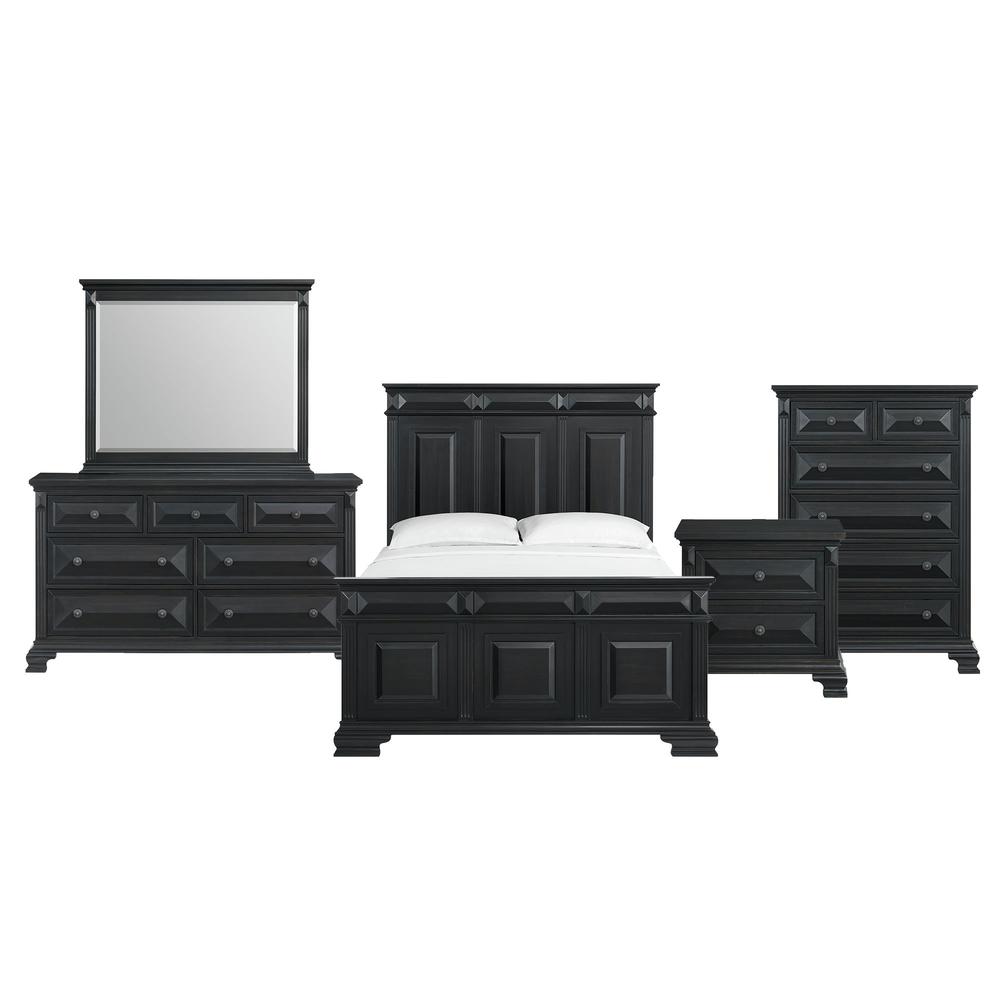 Sumner Queen Panel 5PC Bedroom Set in Black. Picture 1