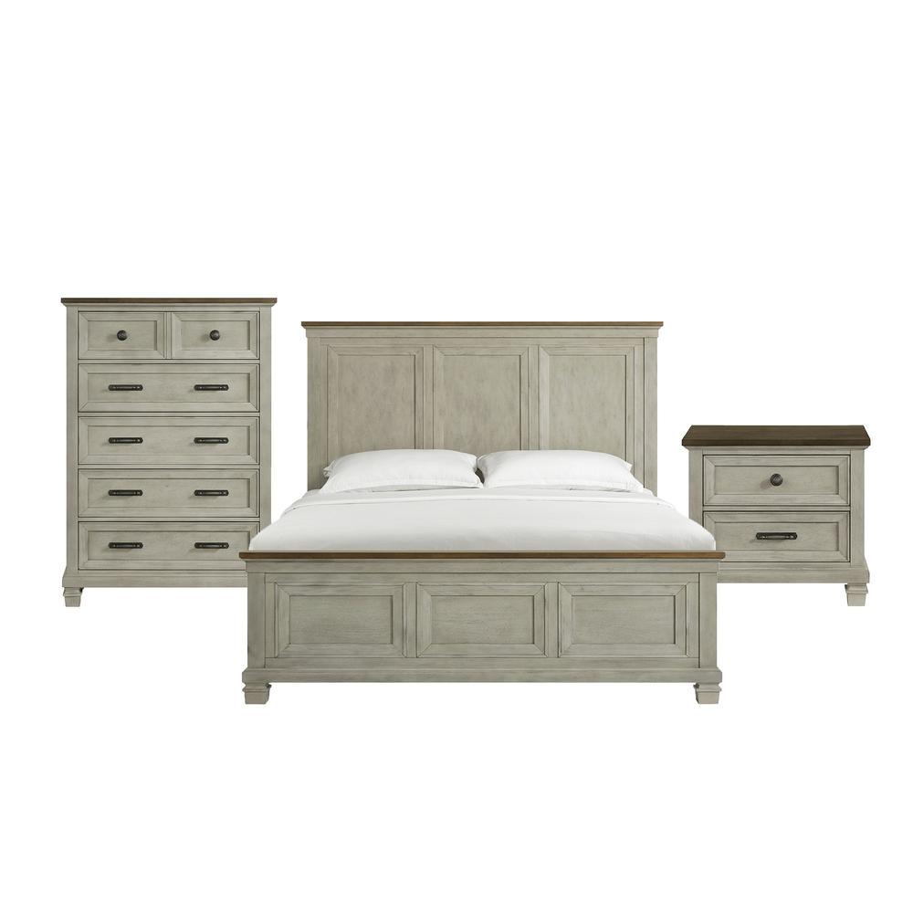 Bloomfield King Panel 3PC Bedroom Set in Medium Brown and Washed Stone. Picture 1