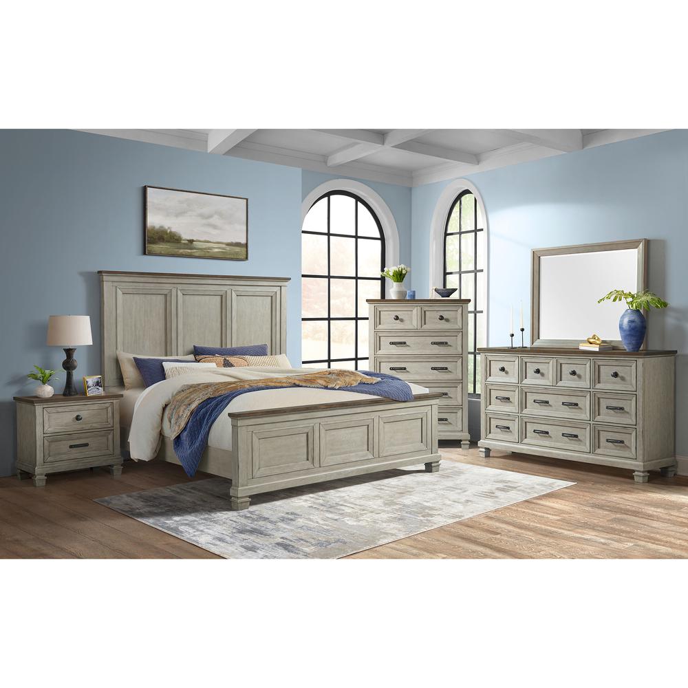Bloomfield King Panel 3PC Bedroom Set in Medium Brown and Washed Stone. Picture 2