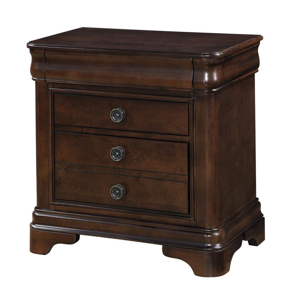 Elegant Wooden Nightstand with Drawer in Cherry Finish, Dark Wood Design. Picture 1
