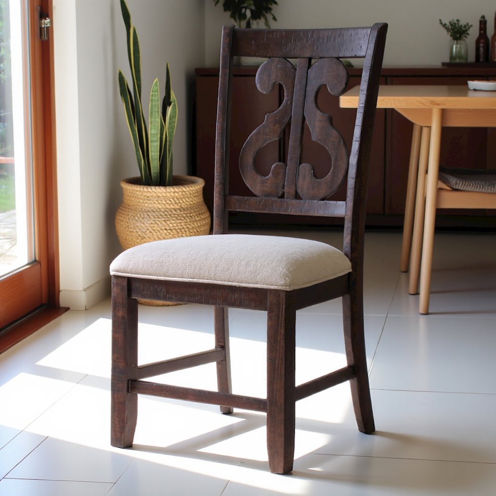 Brown Wooden Swirl Back Side Chairs for Kitchen and Dining Rooms. Picture 8