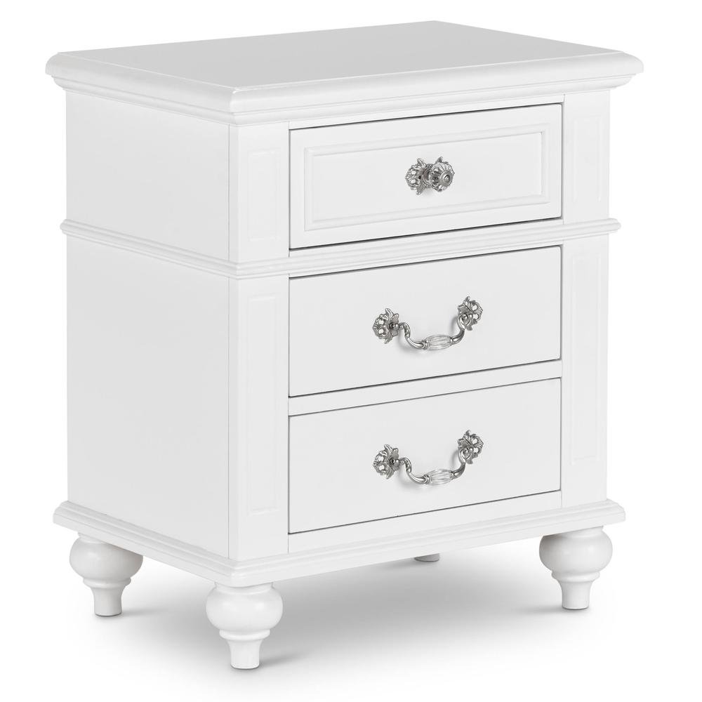 Elegant White Nightstand with Three Drawers for Bedroom Storage. Picture 1