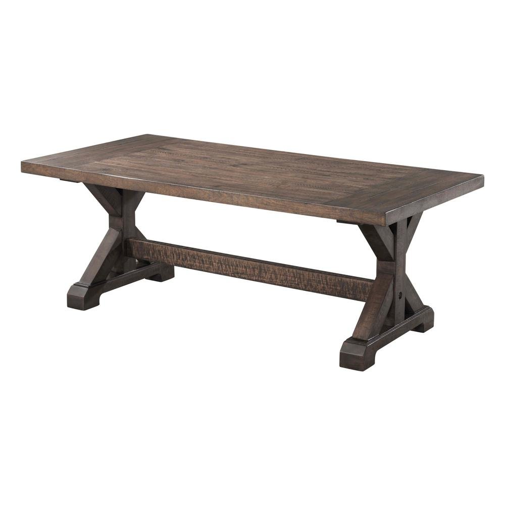 Brown Acacia Veneer Trestle Coffee Table. Picture 1