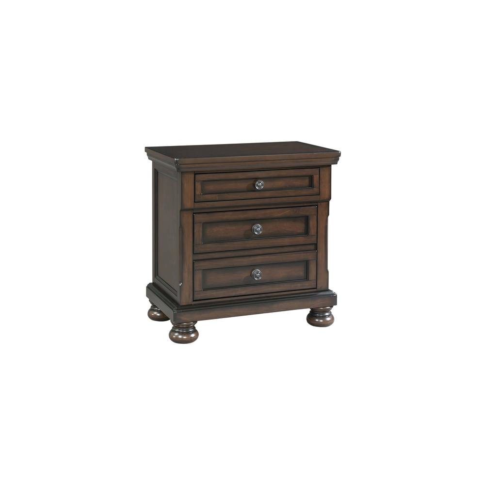 Wooden Nightstand with USB, Cherry Veneer, and Dark Metal Finish Knobs. Picture 2