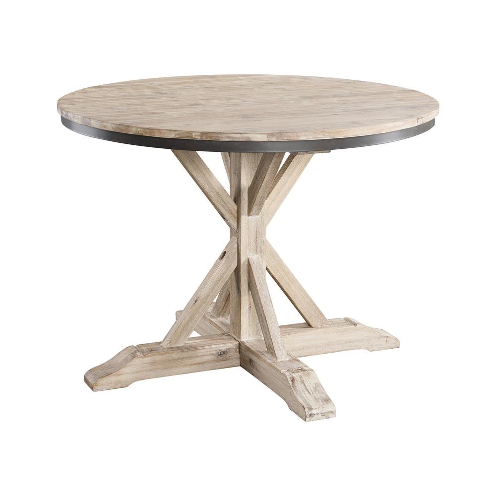 Round Beach Dining Table with Acacia Wood and Metal Base for Kitchens. Picture 1