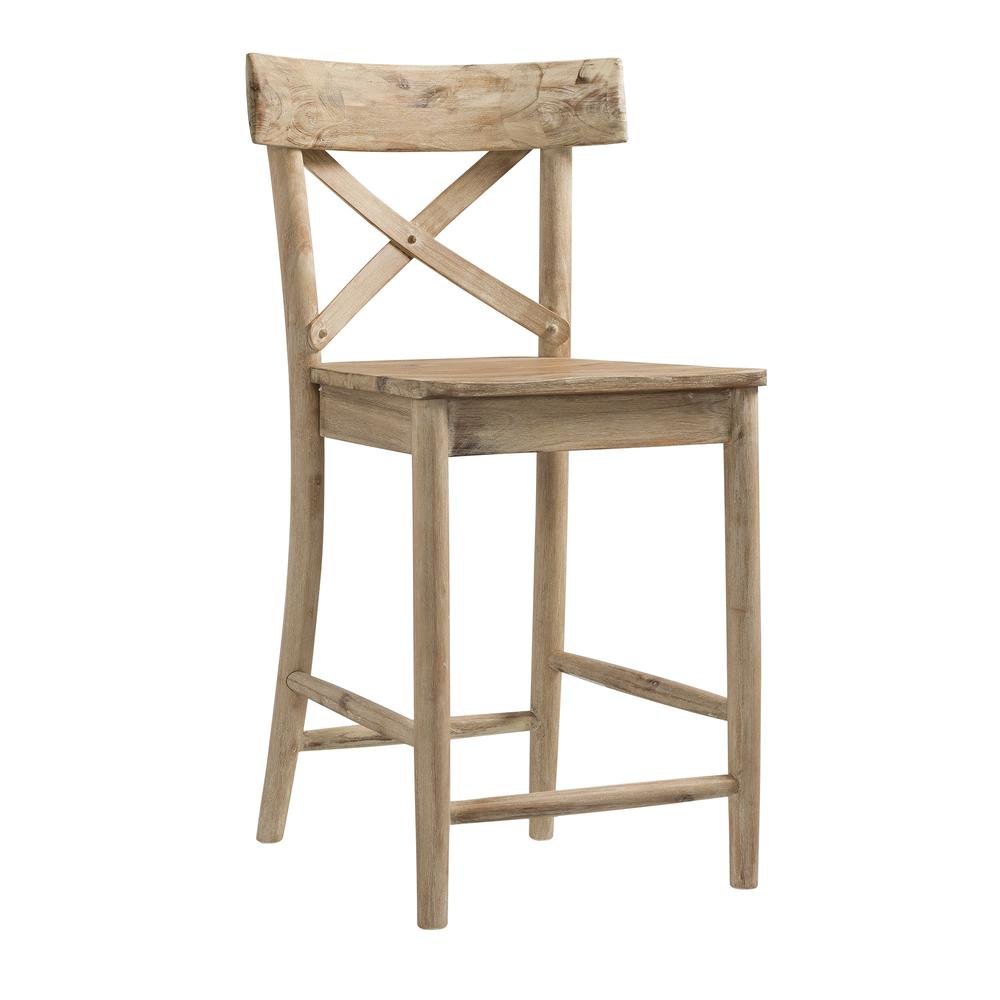 Beach Acacia Metal Counter Height Stool with Back. Picture 1
