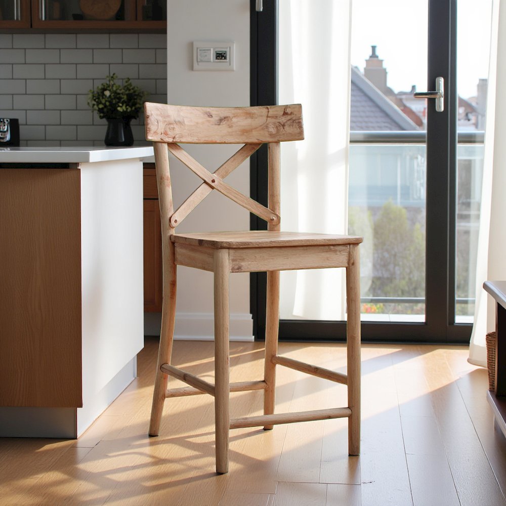 Beach Acacia Metal Counter Height Stool with Back. Picture 11