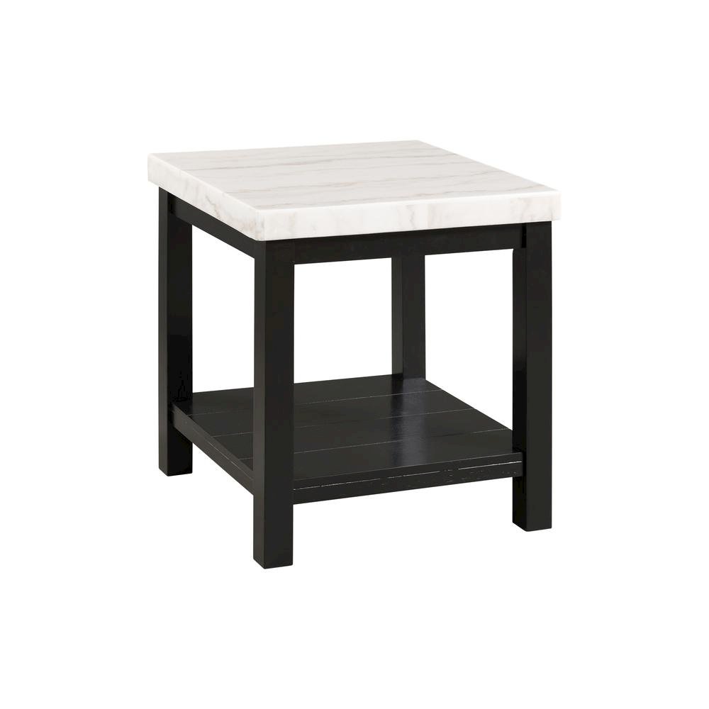 White Marble Square Console Table with Acacia Base for Living Room. Picture 1