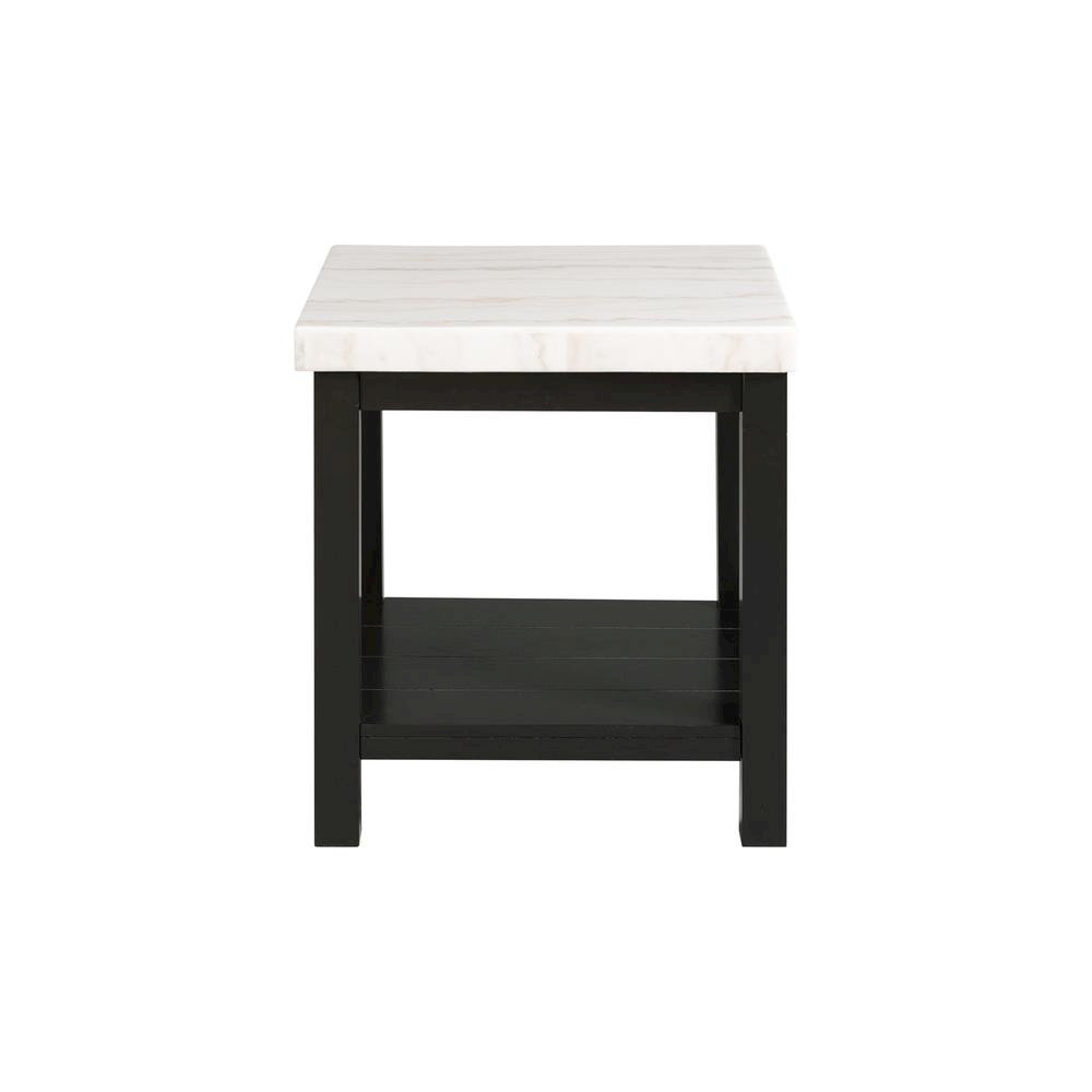 White Marble Square Console Table with Acacia Base for Living Room. Picture 3