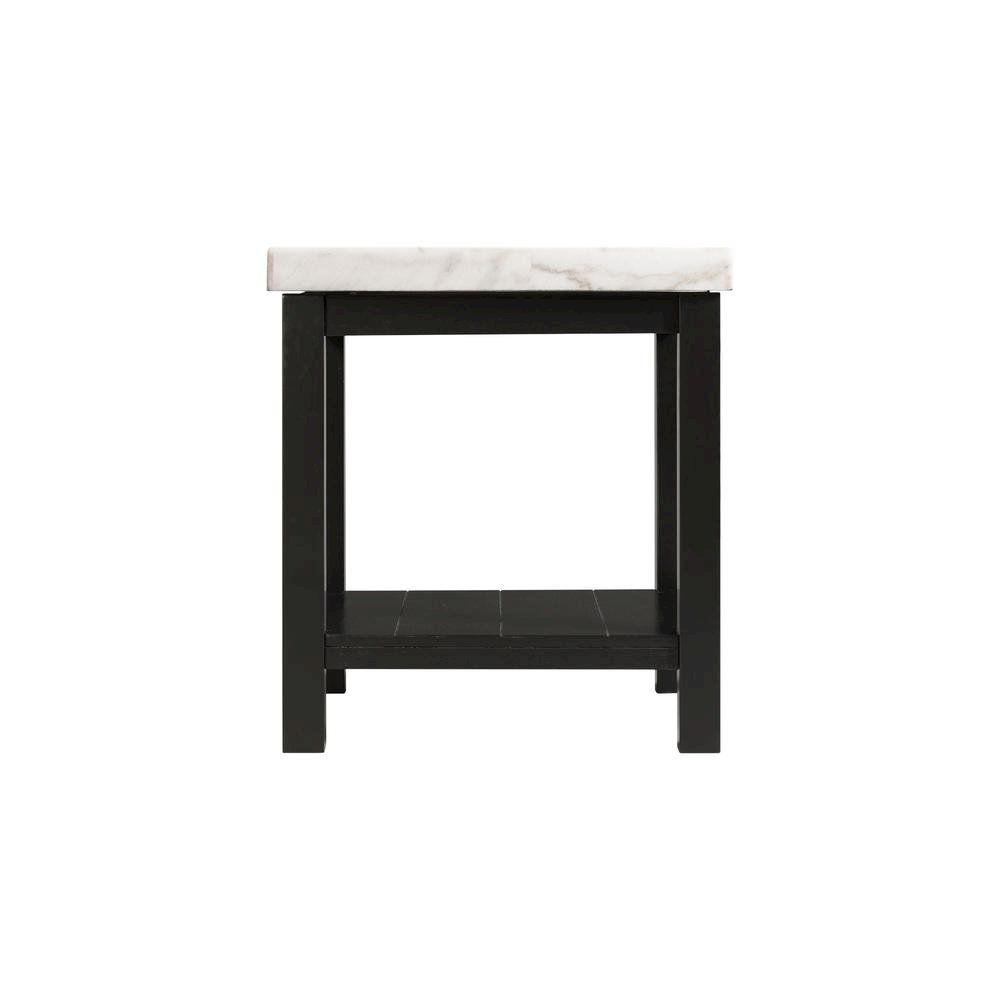 White Marble Square Console Table with Acacia Base for Living Room. Picture 2