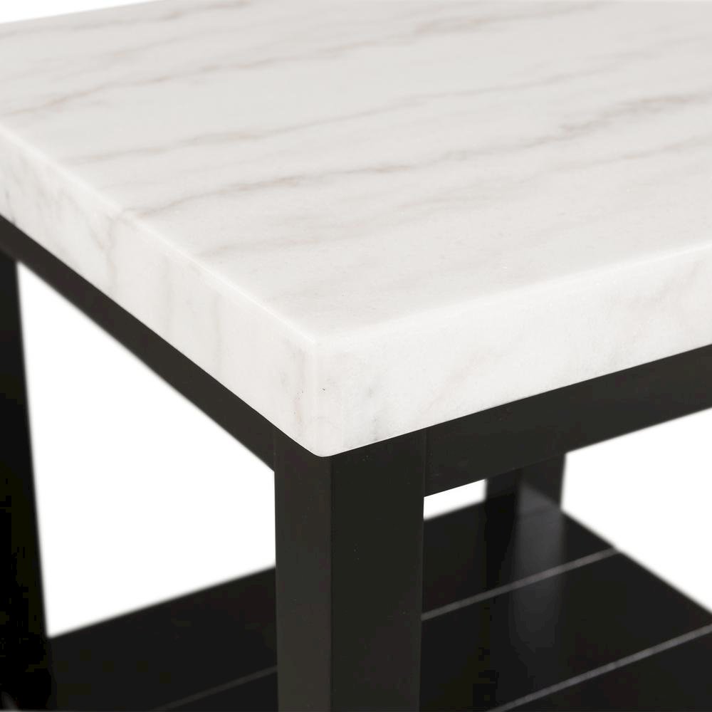 White Marble Square Console Table with Acacia Base for Living Room. Picture 4
