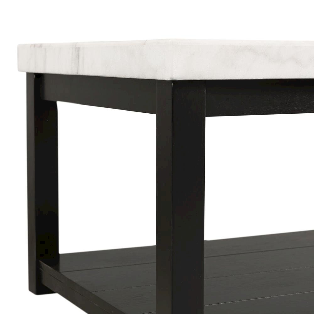 White Marble Square Console Table with Acacia Base for Living Room. Picture 5