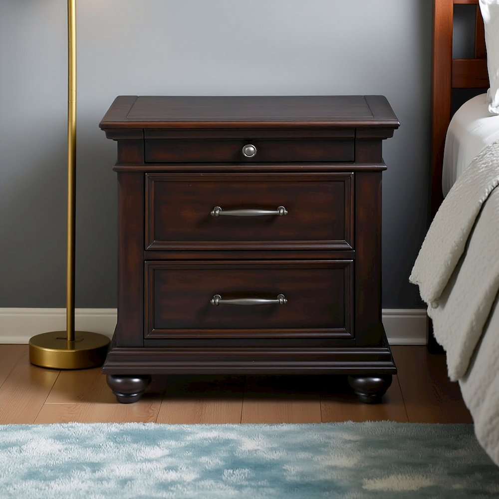 Black 3-Drawer Nightstand with USB Charging Ports. Picture 5
