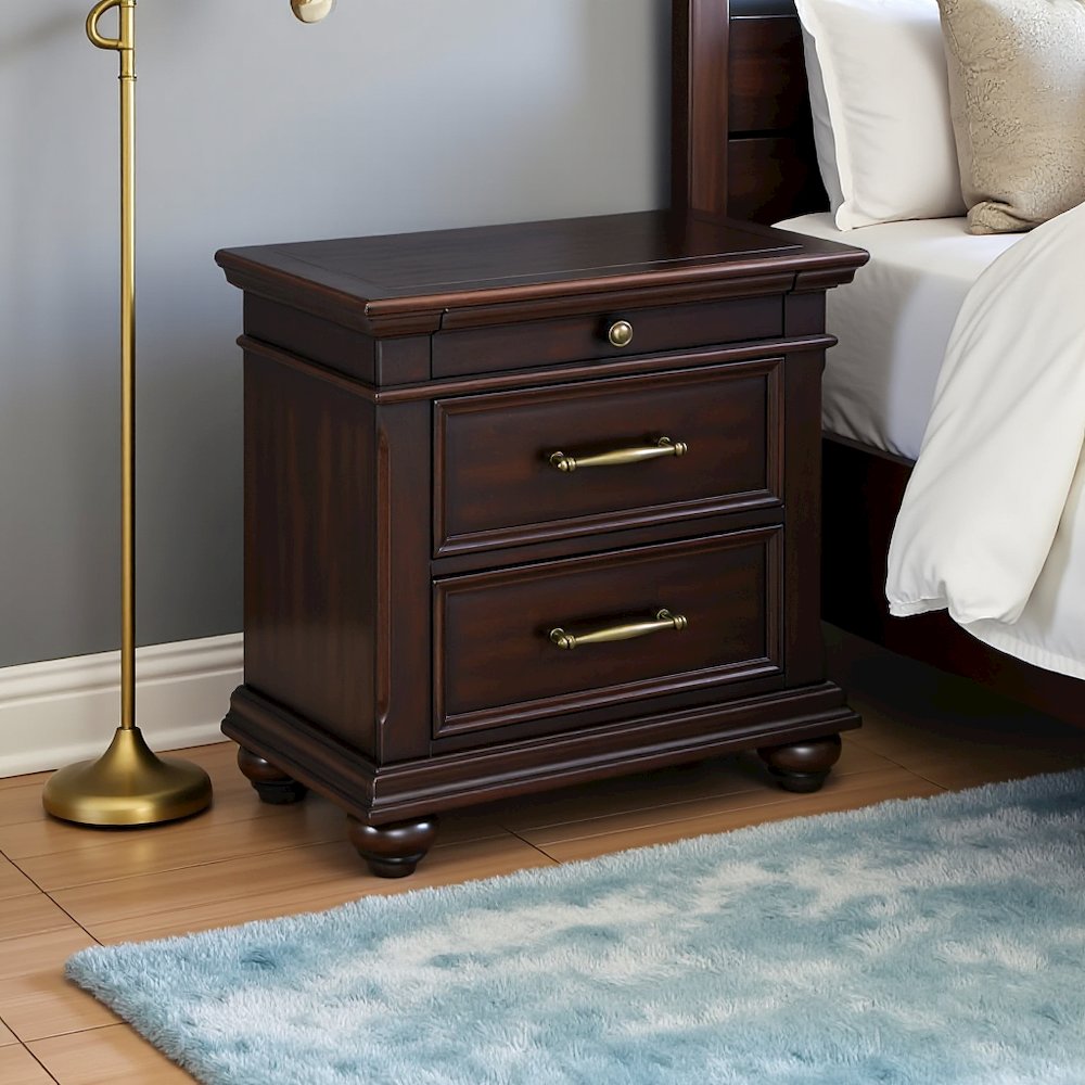 Black 3-Drawer Nightstand with USB Charging Ports. Picture 6