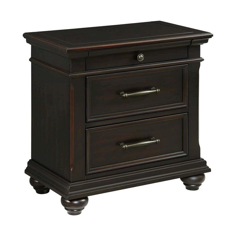 Black 3-Drawer Nightstand with USB Charging Ports. Picture 1