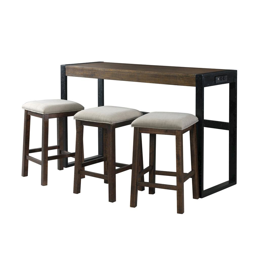 Brown Multipurpose Bar Table Set with Stools for Kitchen or Living Room. Picture 1