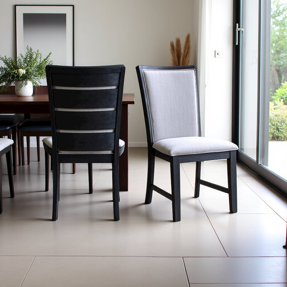 Elegant Black Slat Back Upholstered Dining Chairs, Set of Two. Picture 2
