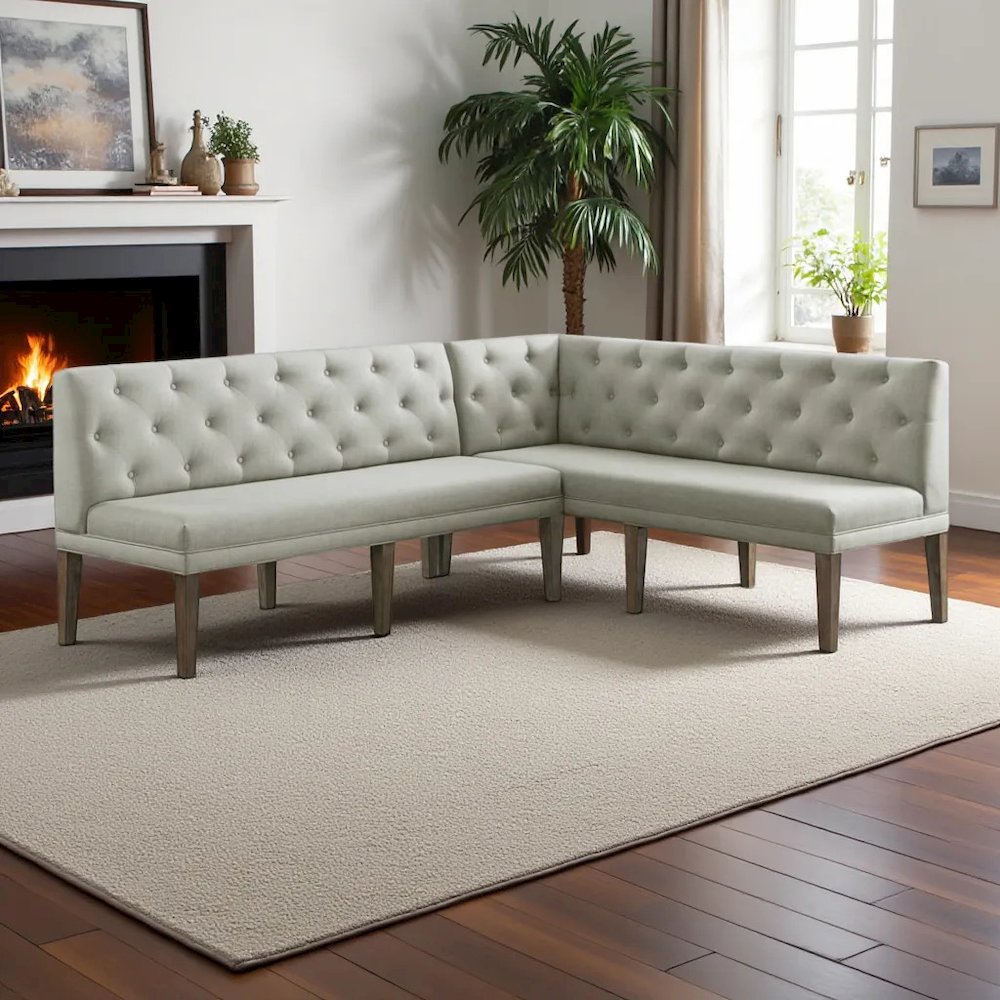 Gray Upholstered Settee Bench with Back for Dining or Lounge Seating. Picture 8