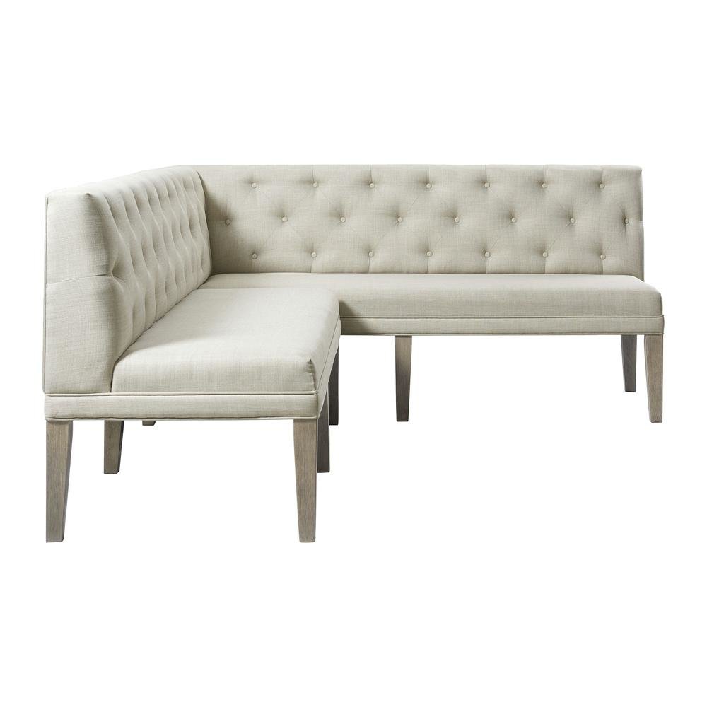 Gray Upholstered Settee Bench with Back for Dining or Lounge Seating. Picture 2