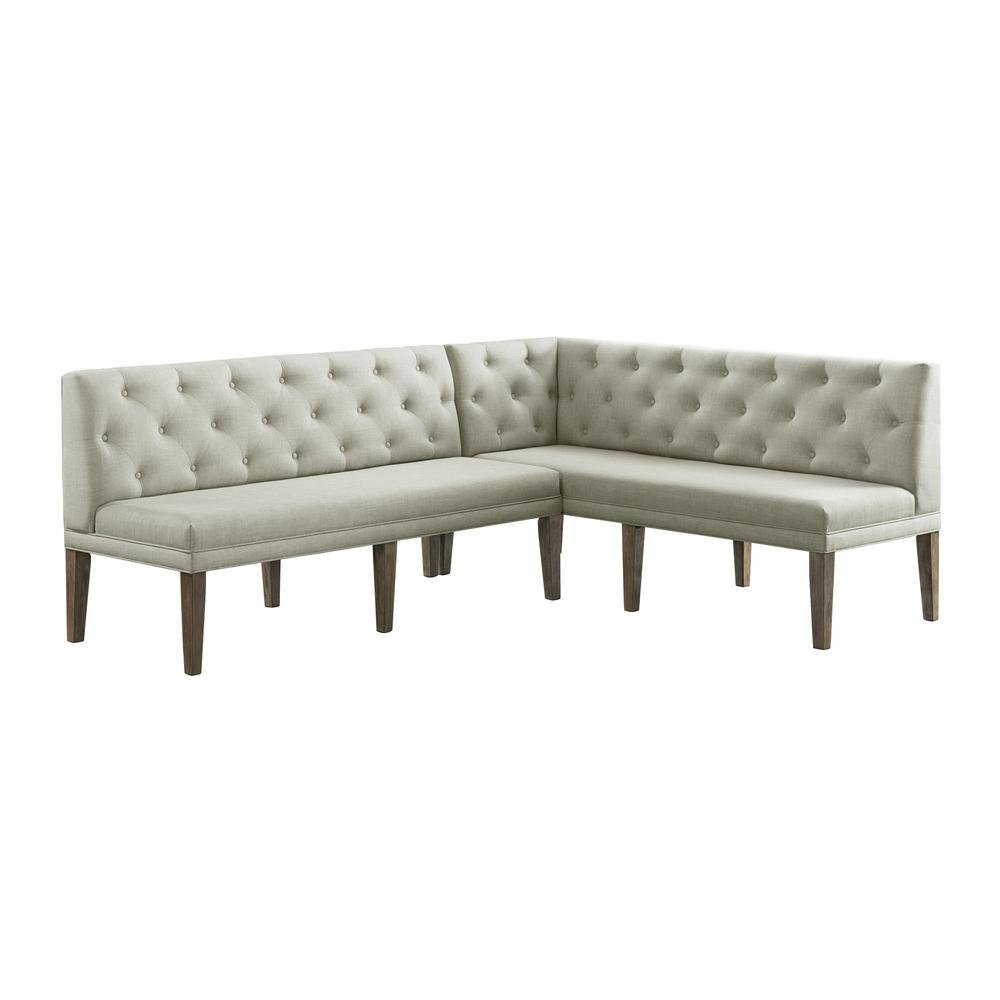 Gray Upholstered Settee Bench with Back for Dining or Lounge Seating. Picture 1