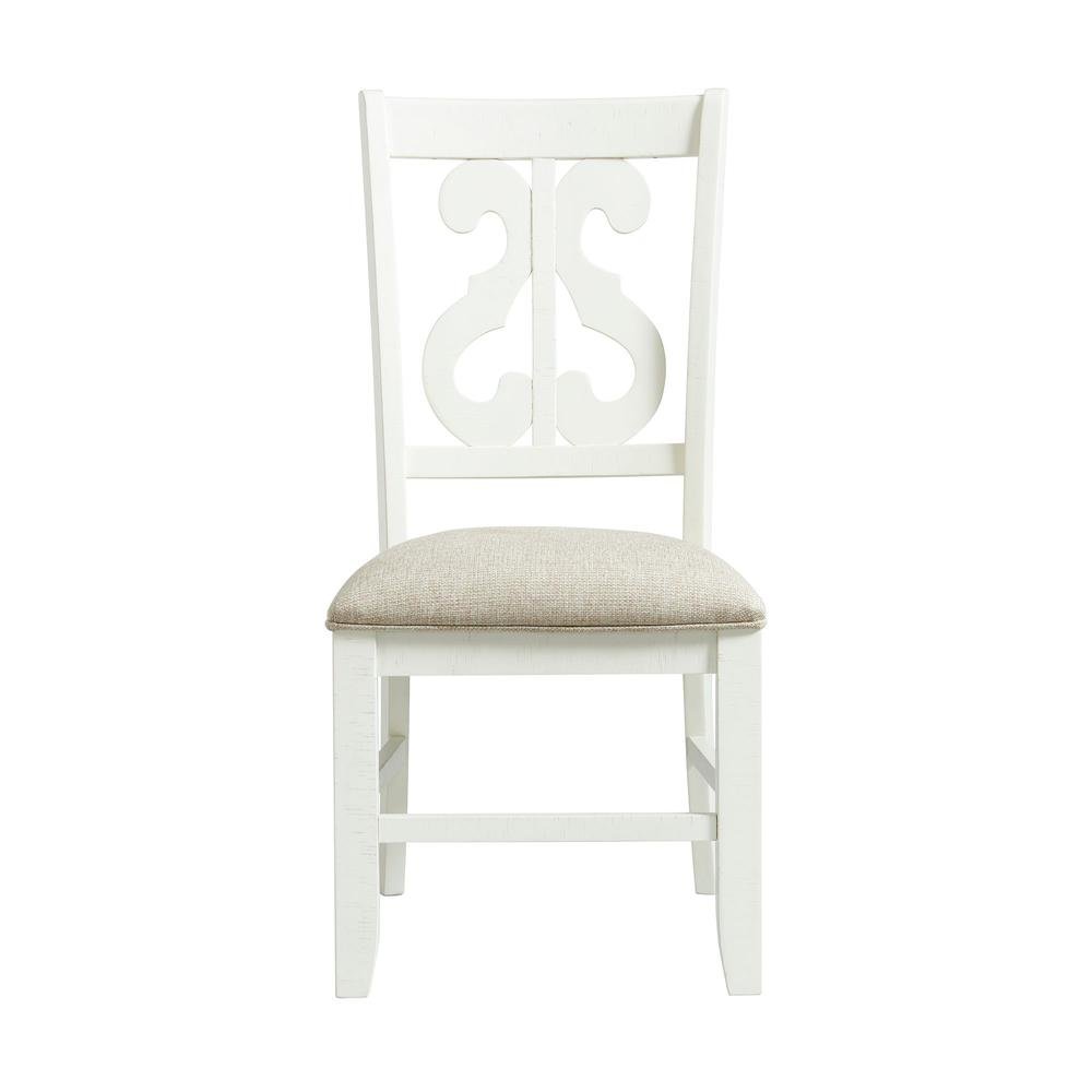 White Wooden Swirl Back Dining Chair Set. Picture 3