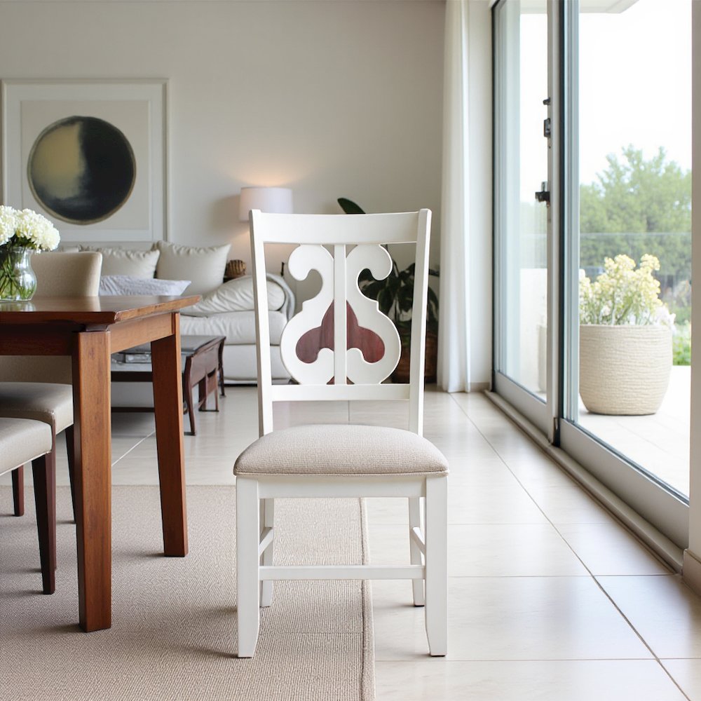 White Wooden Swirl Back Dining Chair Set. Picture 9