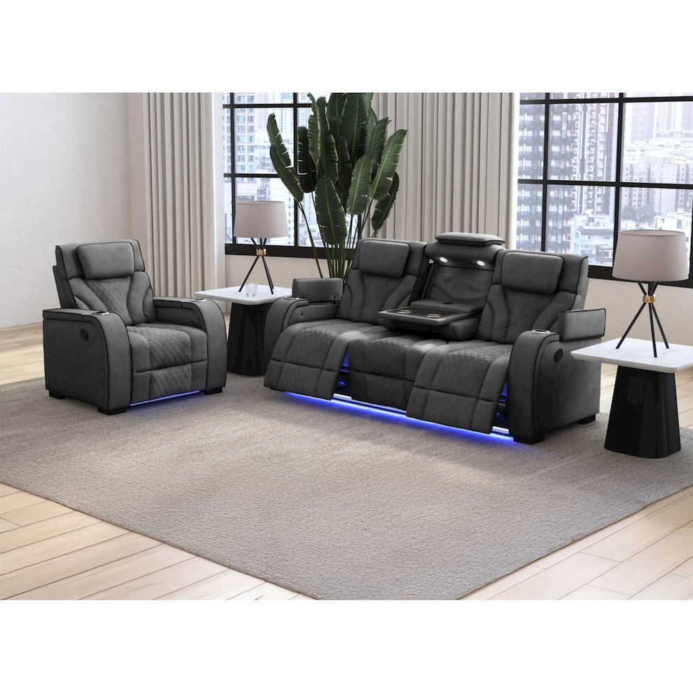 Tundra Motion Recliner with LED in Simba Slate and Black Welt. Picture 3